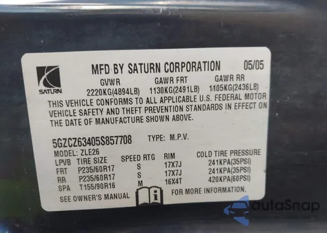 2005 Saturn Vue V6 from USA, damaged, VIN 5GZCZ63405S857708